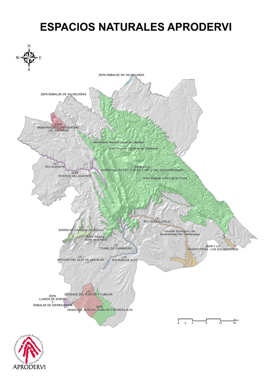 Mapa Espacios Naturales de la Comarca Villuercas Ibores Jara